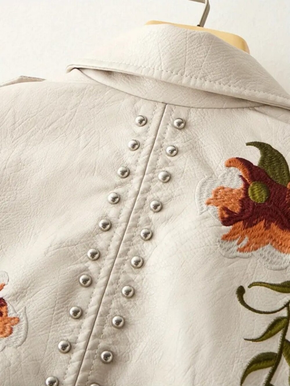 Women Floral Embroidered Moto PU Jacket Coat - Picture 5 of 7